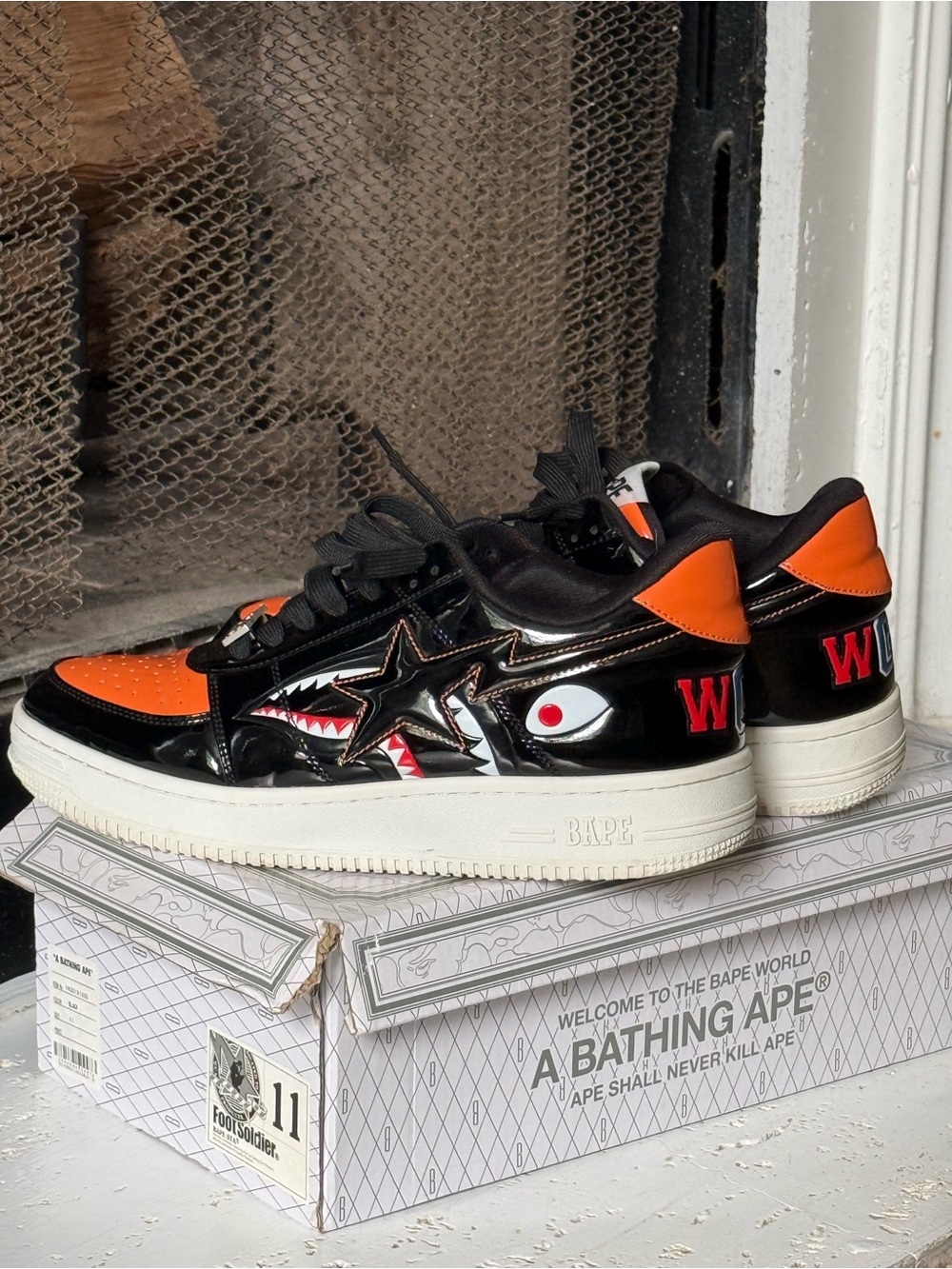 BAPE Mad Shark Low Top Sneakers — Black & Orange